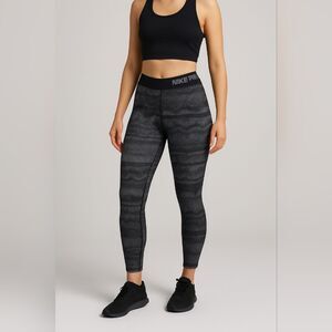 Nike Pro Dri-Fit Leggings L Black Gray Patterned Stretch High Rise Athleisure